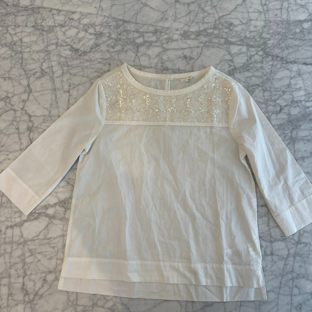 J. Crew Crewcuts Embellished White Blouse Girls Size 10